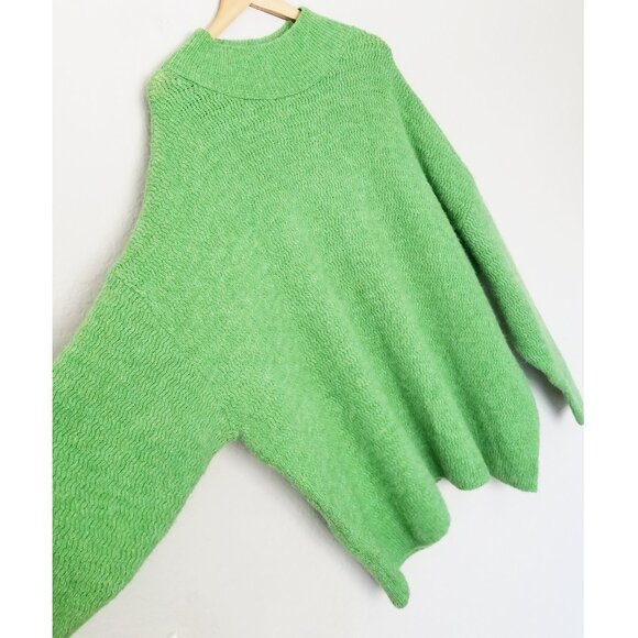 Topshop Mock Neck Oversized Chunky Knit Tunic Sweater Longline M 8/10 Green Cozy - Picture 10 of 14